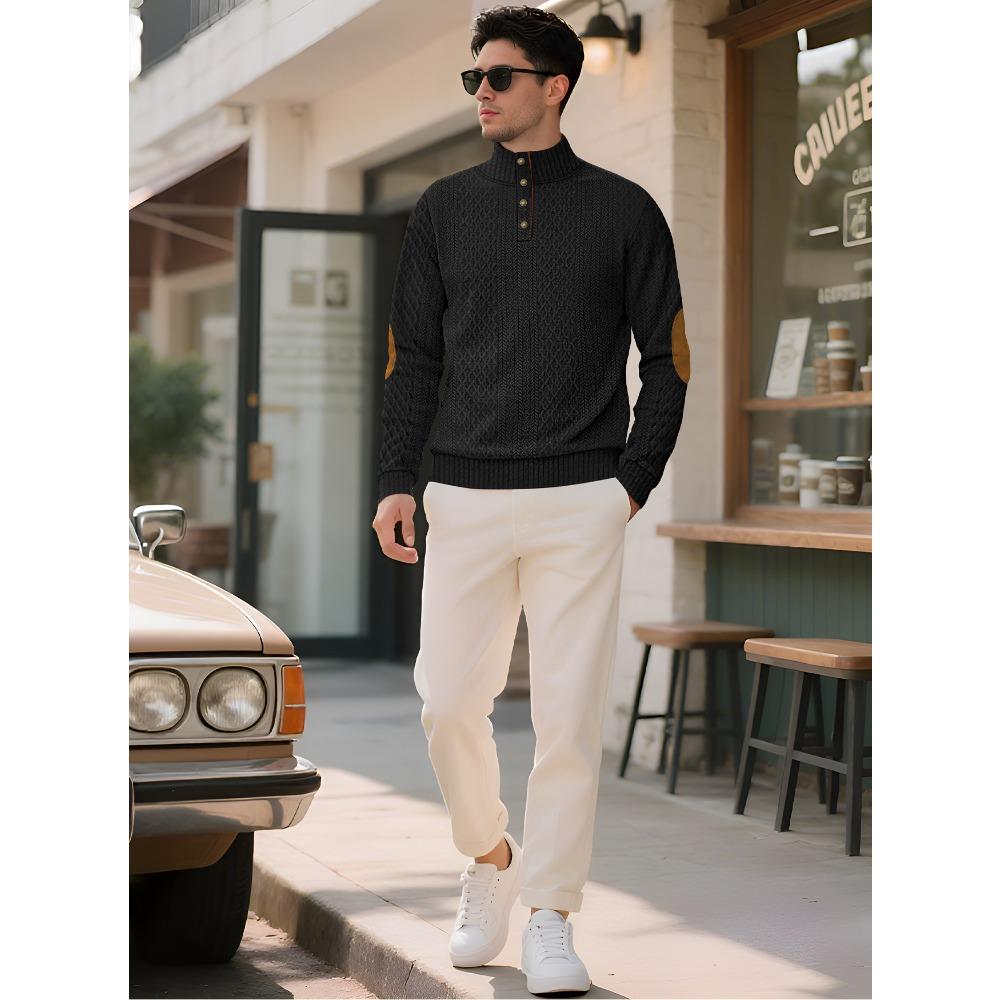 Herren Langarm Button-Down Stehkragen Sweatshirt mit Jacquard-Webart für lässige Sportbekleidung