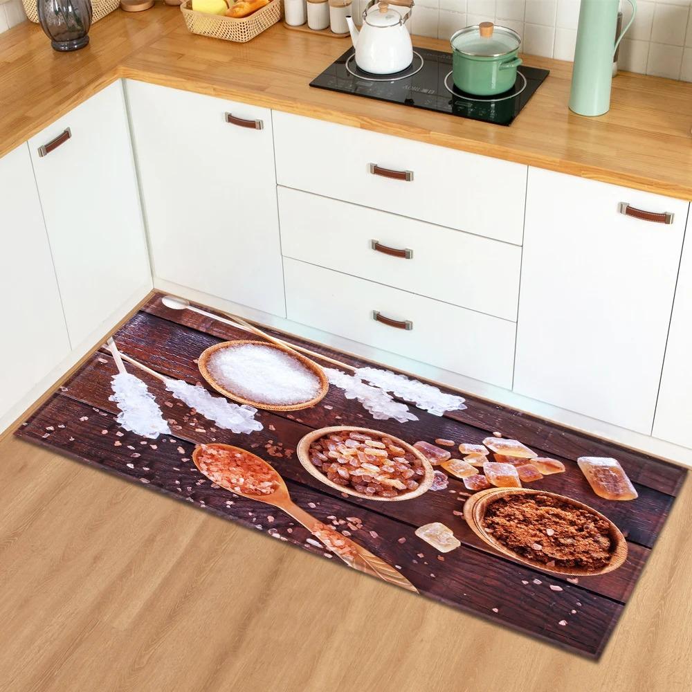 Tappetini per Pavimento Cucina di Casa con Motivo di Ingredienti e Spezie Decorazione Ingresso Tappetini per Pavimento