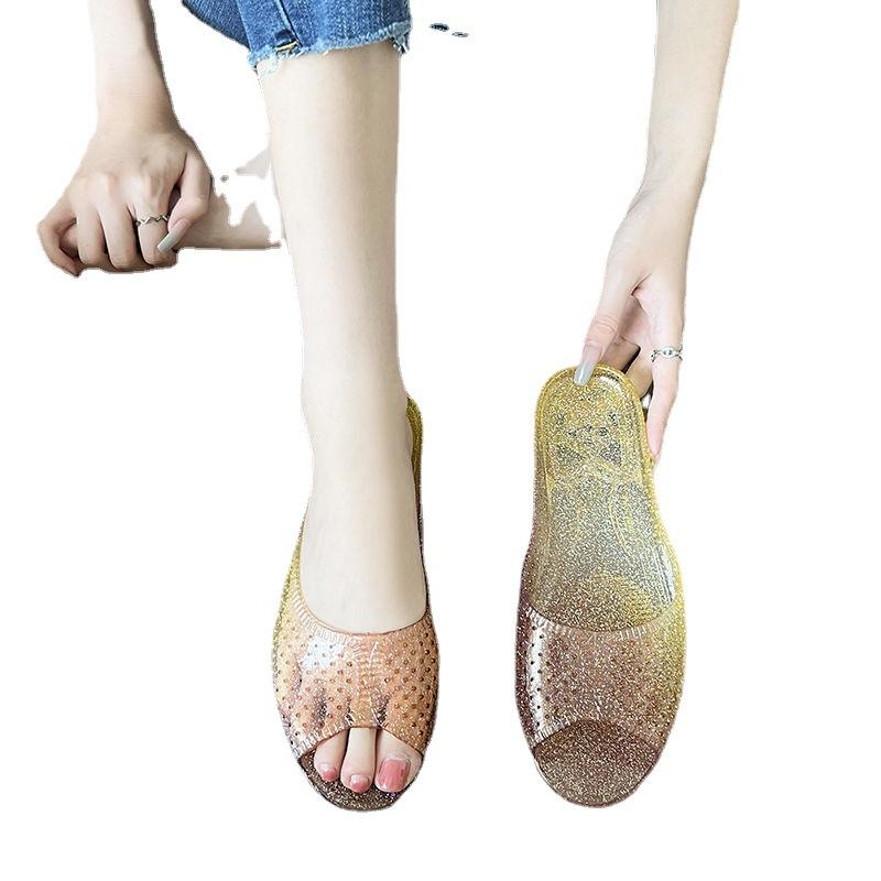 New women's cool slippers women's summer wear crystal slippers home non-slip bathroom indoor household jelly flip-flops