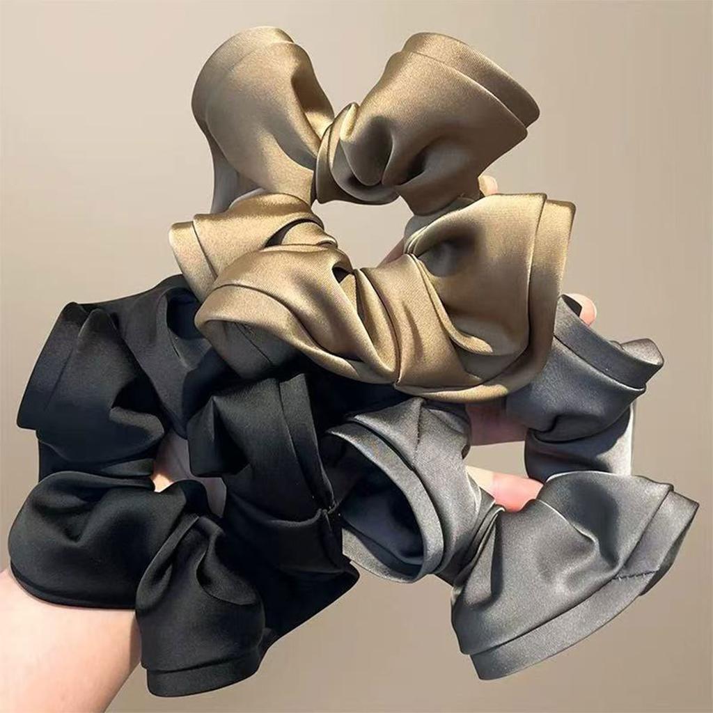 Simple French Large Intestine Ring Exquisite Satin Black Fungus Edge Hair Ring Hair Rope