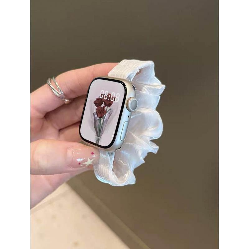 For AppleWatch8910 Apple Watch Strap iwatch11SE Feeling French Pearlescent Hairband Strap