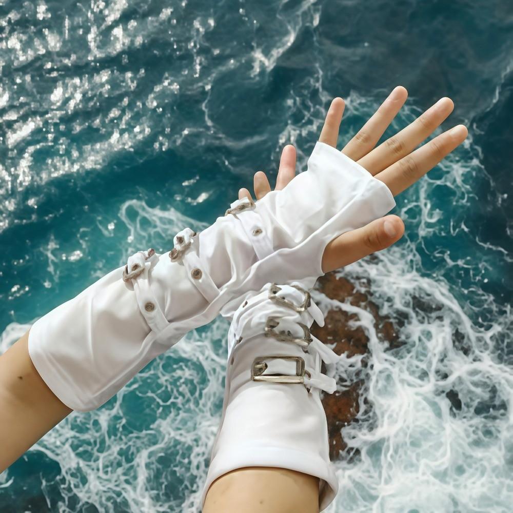 Punk Style Fingerless Gloves with Buckle Straps Gloves Arm Sleeves  Cosplay Stage Performances