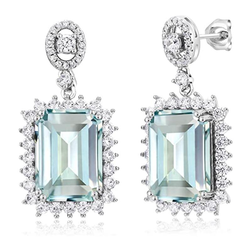 Huitan Aesthetic Light Blue Cubic Zircon Dangle Earrings Women Engagement Wedding Luxury Accessories Fashion Design Ear Jewelry