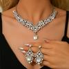 Vintage Rhinestone Statement Necklace Set Women Bold Party Jewelry With Earrings Alloy Chain Heart/Drop/Bell Pendant