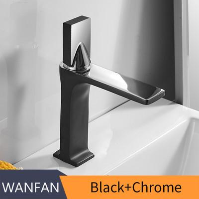 Modern Black and Chrome Brass Basin Faucet Hot and Cold Waterfall Tap Bathroom Mixer Deck Mounted Basin Faucet (as the picture,Brass)