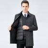 Winter double-sided denim coat for men, removable down lining, mid-length lapel, middle-aged and elderly buttoned warm coat