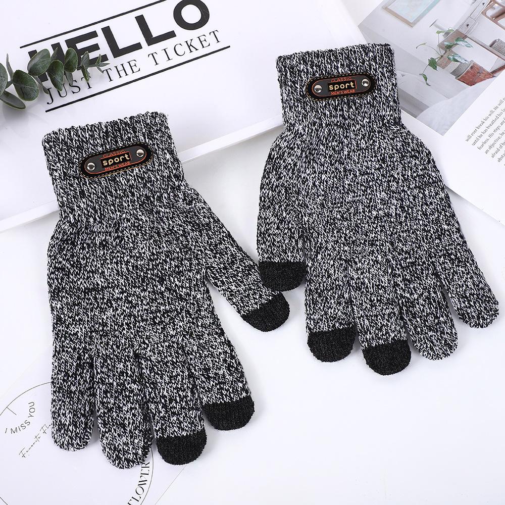 Autumn and winter velvet thickened men's outdoor leisure fishing cycling cold and windproof knitted wool warm gloves