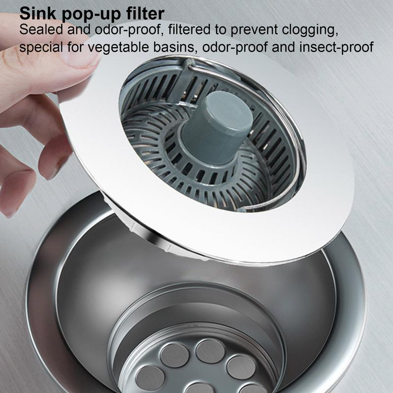 Kitchen Sink Stopper Three In 1 Anti-Clogging Pop Up Drain Plug Odor-Resistant Overflow Draining Cover For Intercepting Food