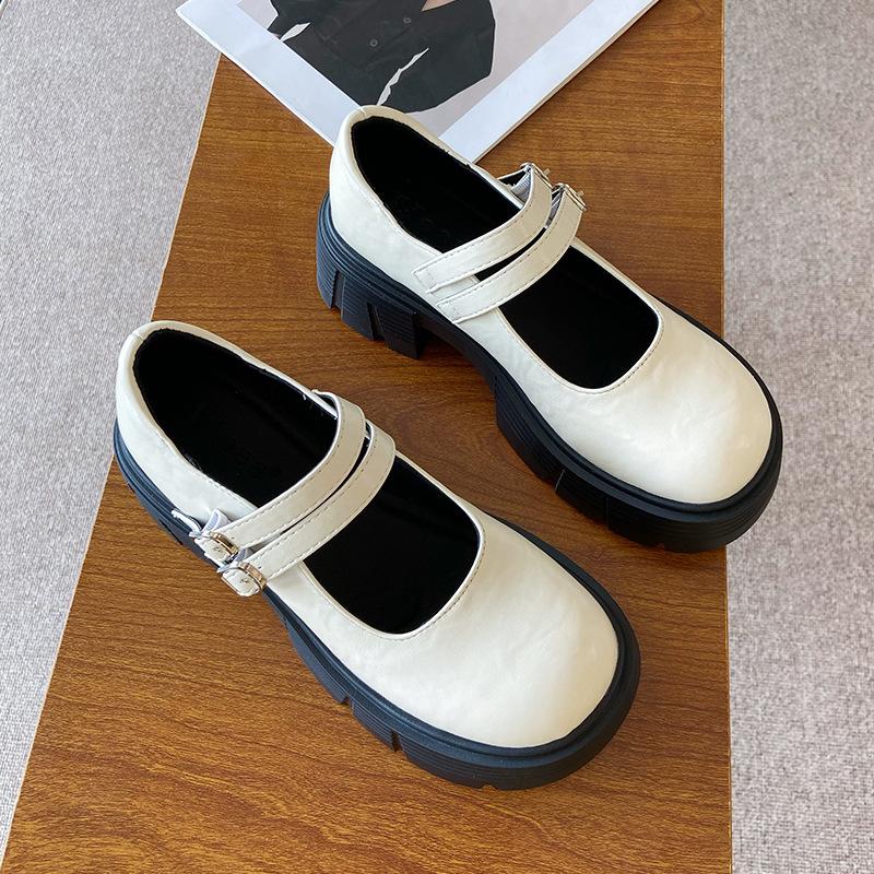 

2025 туфли на толстом каблуке и толстой подошве из маленькой кожи женская обувь весна и осень стиль для взрослых легкие туфли-лодочки Мэри Джейн на высоком каблуке женские 39 абрикосовый