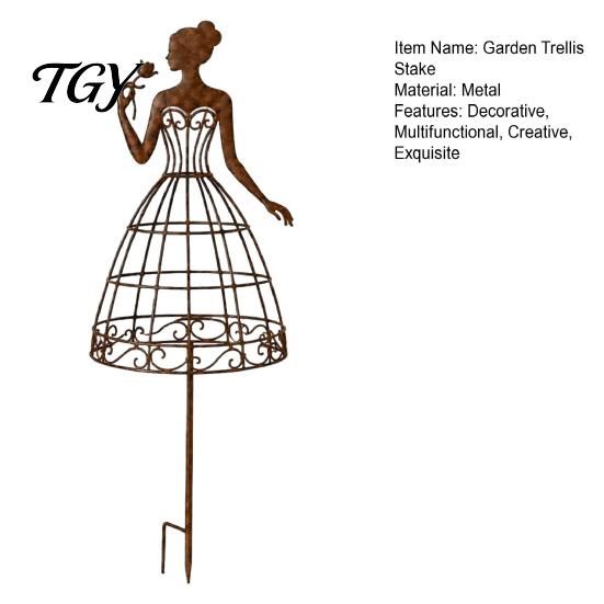 Künstlerische Pflanzenstütze für Sträucher, Vintage Lady Garten-Rankgitter-Pfahl, Rustikale Kunst-Dekoration für den Hof, Elegante Frauen-Silhouette, Weiblicher Pfahl für Kletterpflanzen