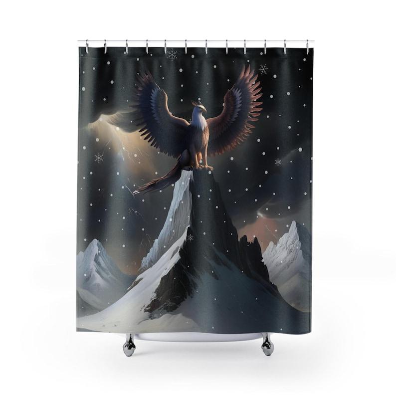 

Mythical Ice Griffin Shower Curtain - Winter Fantasy Creature Decor, Snowy Bathroom Theme W60H190(CM)-1 Pcs