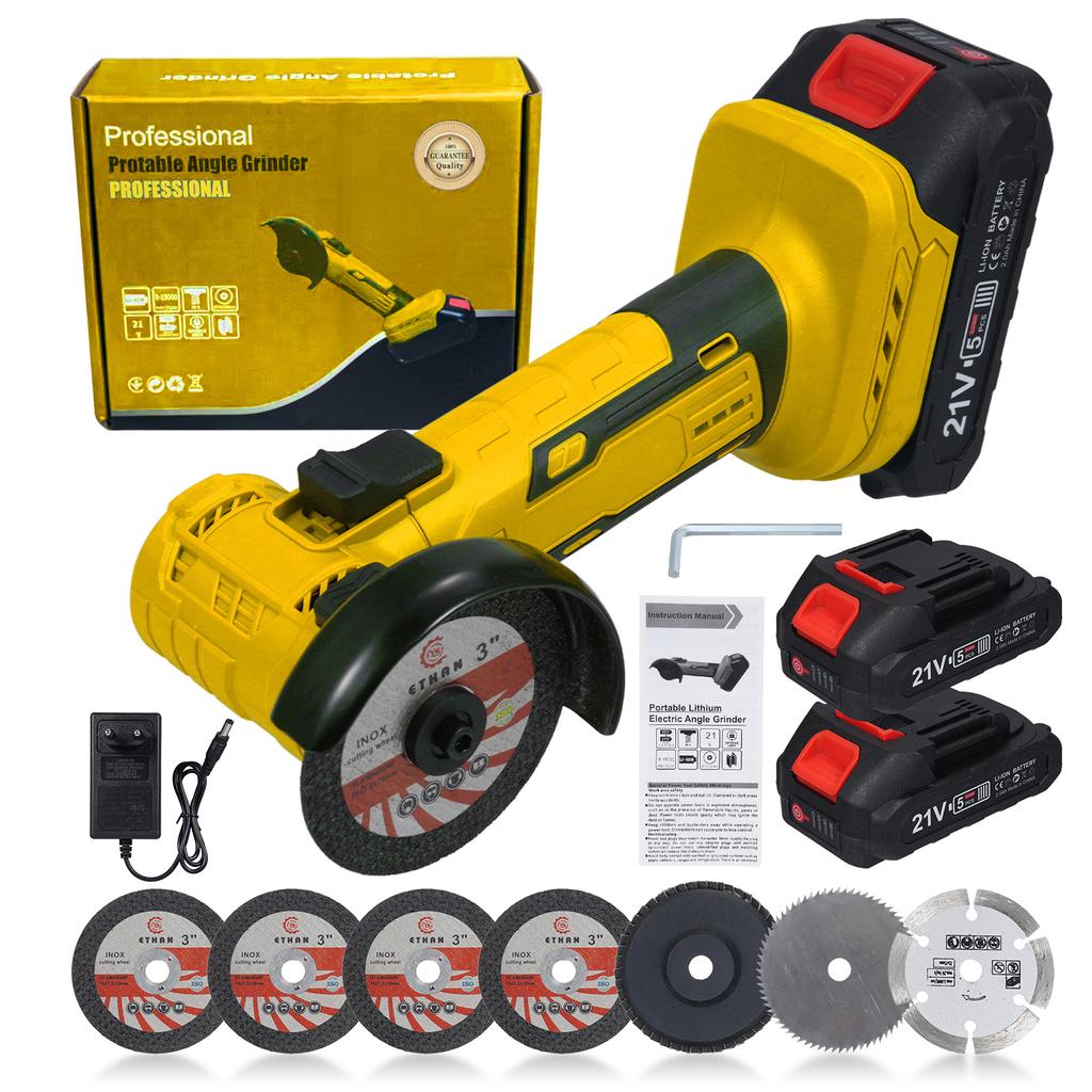 21V 19000rpm Brushless Angle Grinder with 2 Batteries, Portable Cordless Cutting Polishing Grinder, 7 Pcs Sanding
