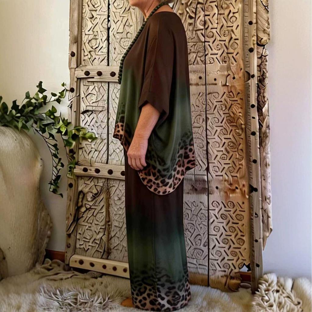 Summer New Leopard Print Three-quarter Sleeve Top and Wide-leg Pants Fashion Duet