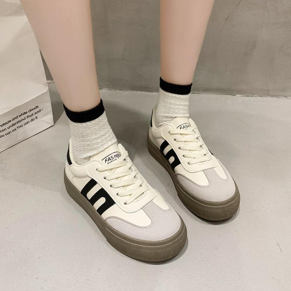 Sportschuhe Dicke Sohle Freizeit Board Schuhe Damen 2026 Neu Rindsleder Alles Weiche Sohle Innen Erhöhen De Trainingsschuhe