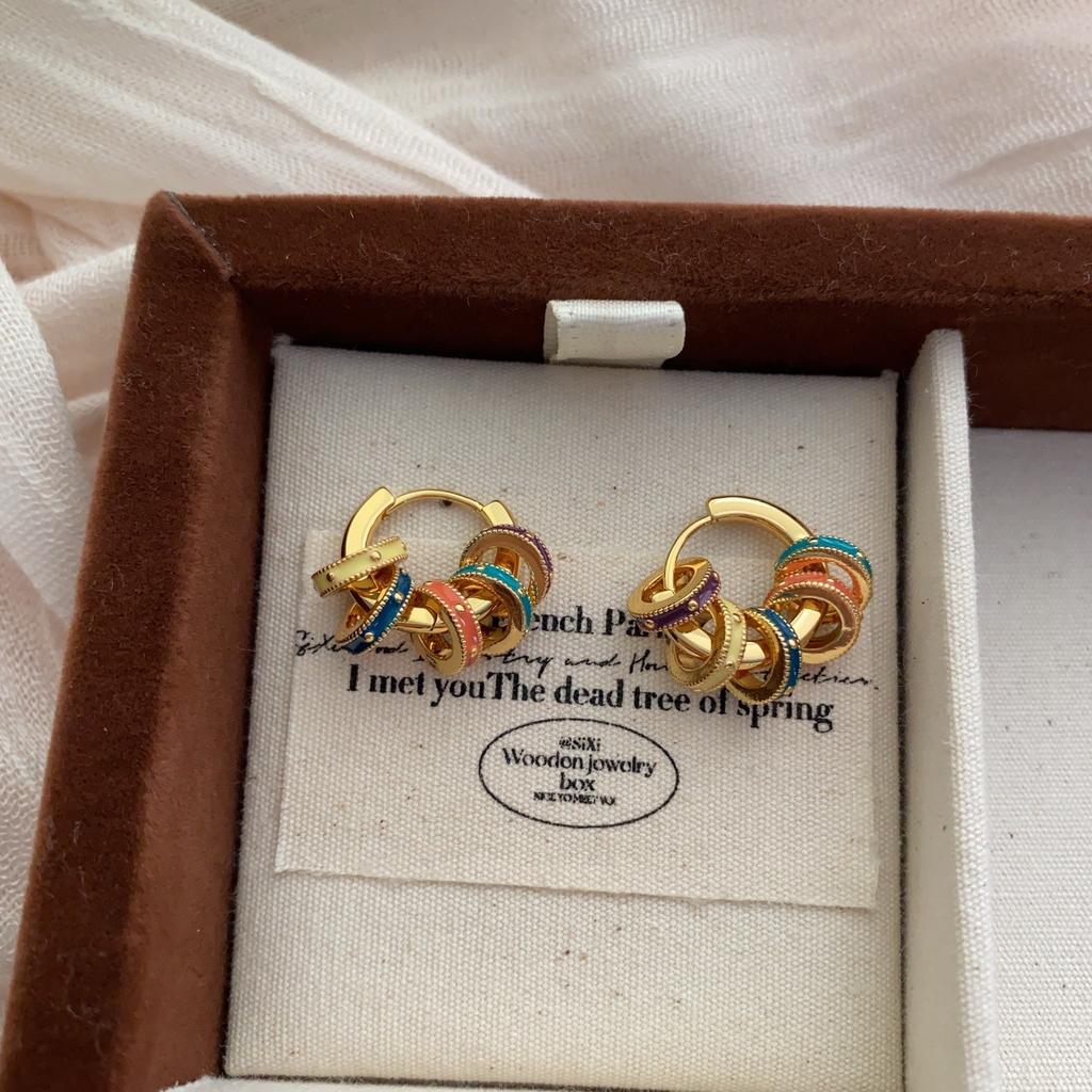 Classic Circle Earrings Ear Buckles Retro Contrast Color Enamel Drop Glaze Removable Multi-Wear Method Premium Niche Fashion Earrings