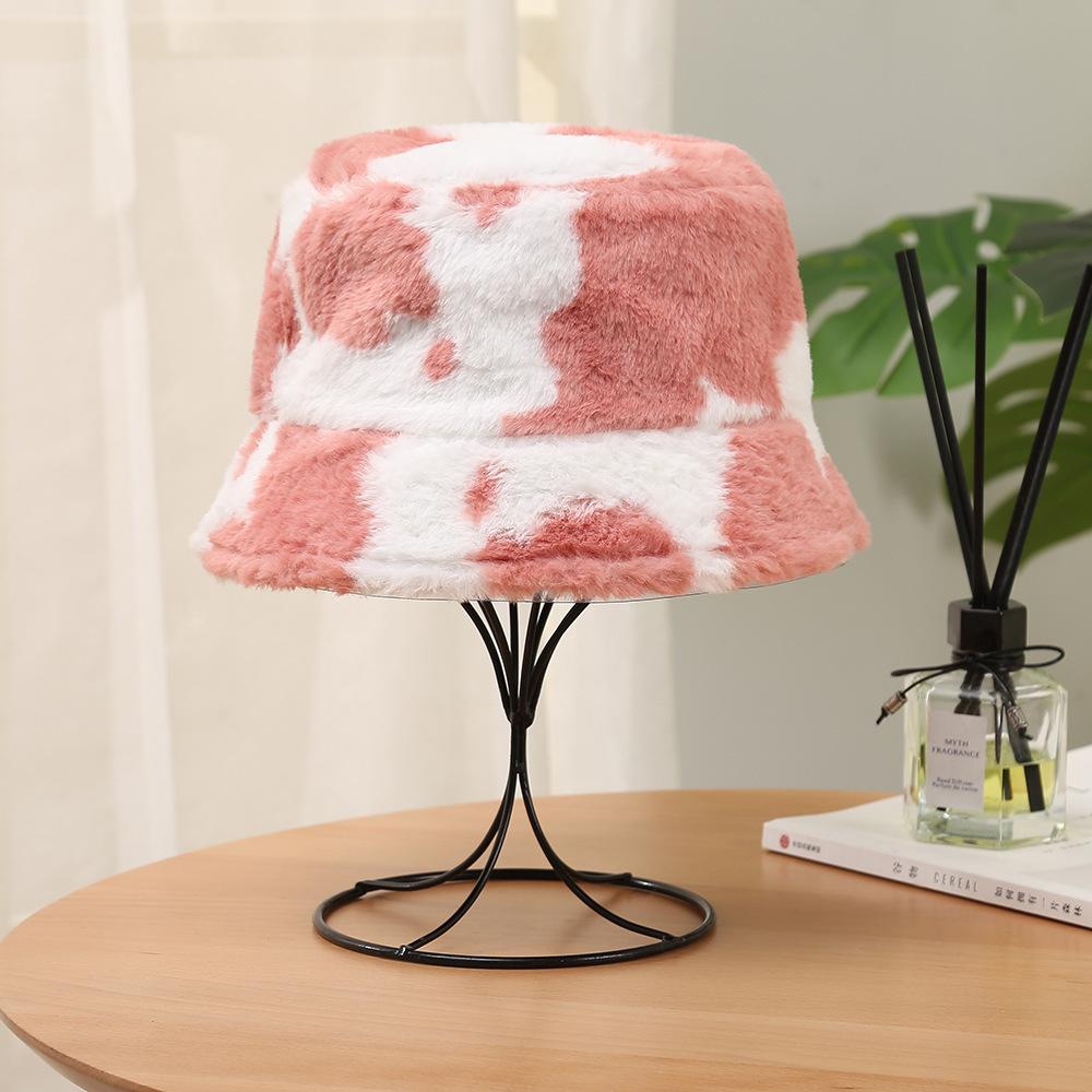 Autumn and Winter Bucket Hat Season Lamb Plush Ear Protector Hat Cute Cow Pattern Show Face Small Bucket Hat