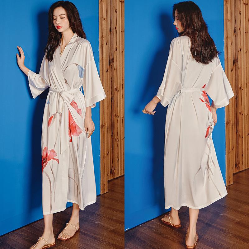 Yao Ting Women's Plus Size Satin Chiffon Pajamas - Summer Ice Silk Luxury Sleepwear & Bathrobe Set