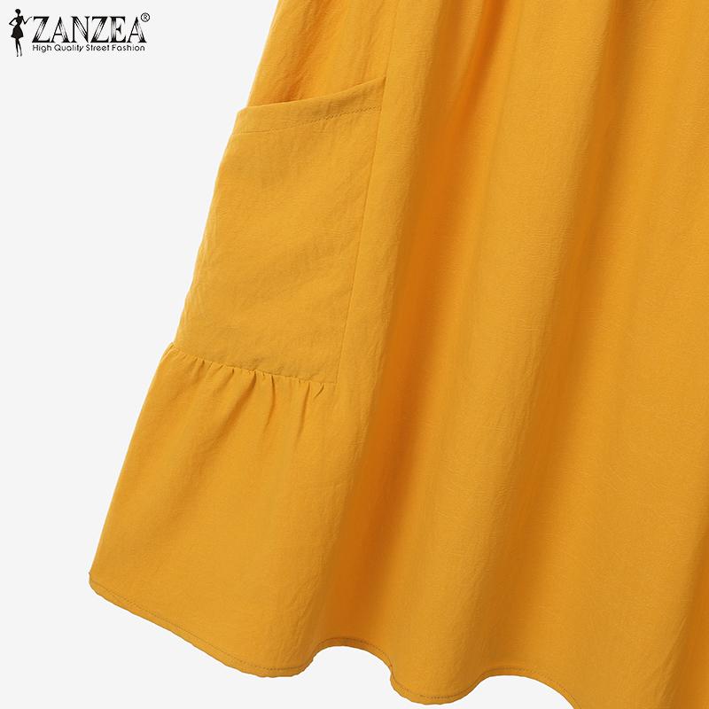 ZANZEA Women Casual Round Neck Loose Summer Short Sleeve Dress
