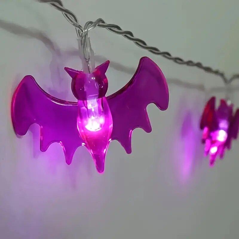 1PC Halloween Purple Bat String Lights 10/20LED Battery Powered Festive Lamp Terror Decoration Light For Party,Bar&Haunted House