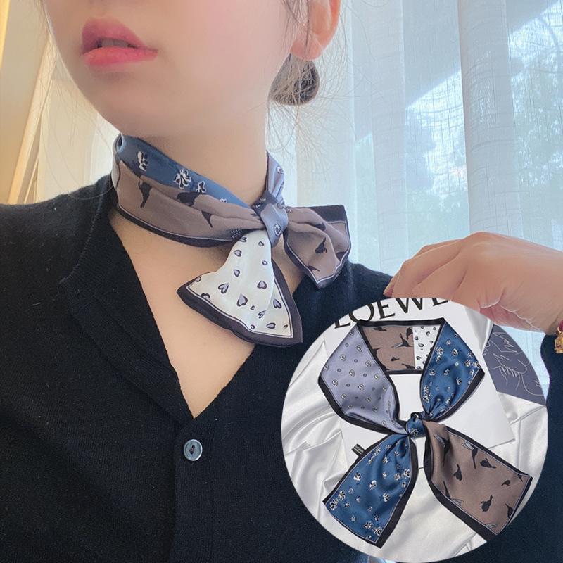 Print Flower Small Scarf For Women Handle Bag Ribbons Fashion Head Scarf Small Long Skinny Scarves Headbands