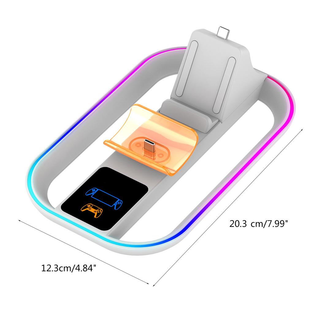 Dual Type C Charging Dock Station Charge Solution for PS5 Portal/PS5 Controller Charger Holder Base with 14 RGB Lights
