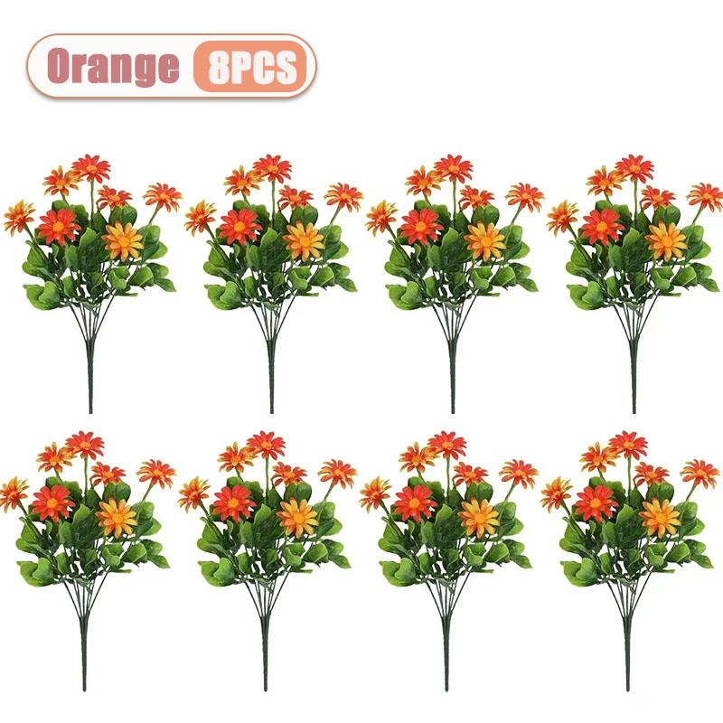 2-8PCS Artificial Plastic Chrysanthemum Faux Daisy Outdoor Faux Flowers Fence Decor Fake Plants Exterior Home Decoration