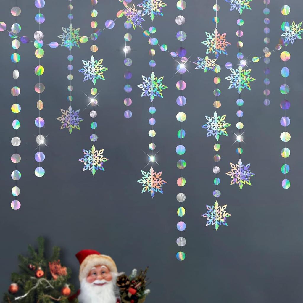 Christmas garland snowflake round shape 3 pieces approximately 12m long paper ornament hanging decoration party birthday wedding Year