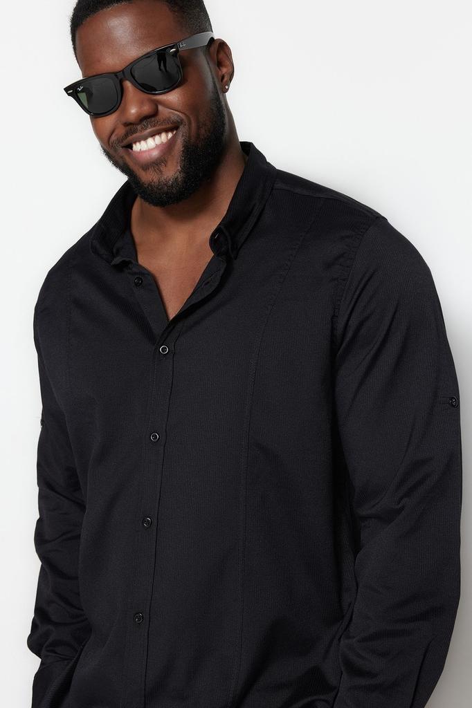 Men's Style Plus Size Large Size Black Regular Fit Comfortable Easy-Iron Shirt with Epaulettes