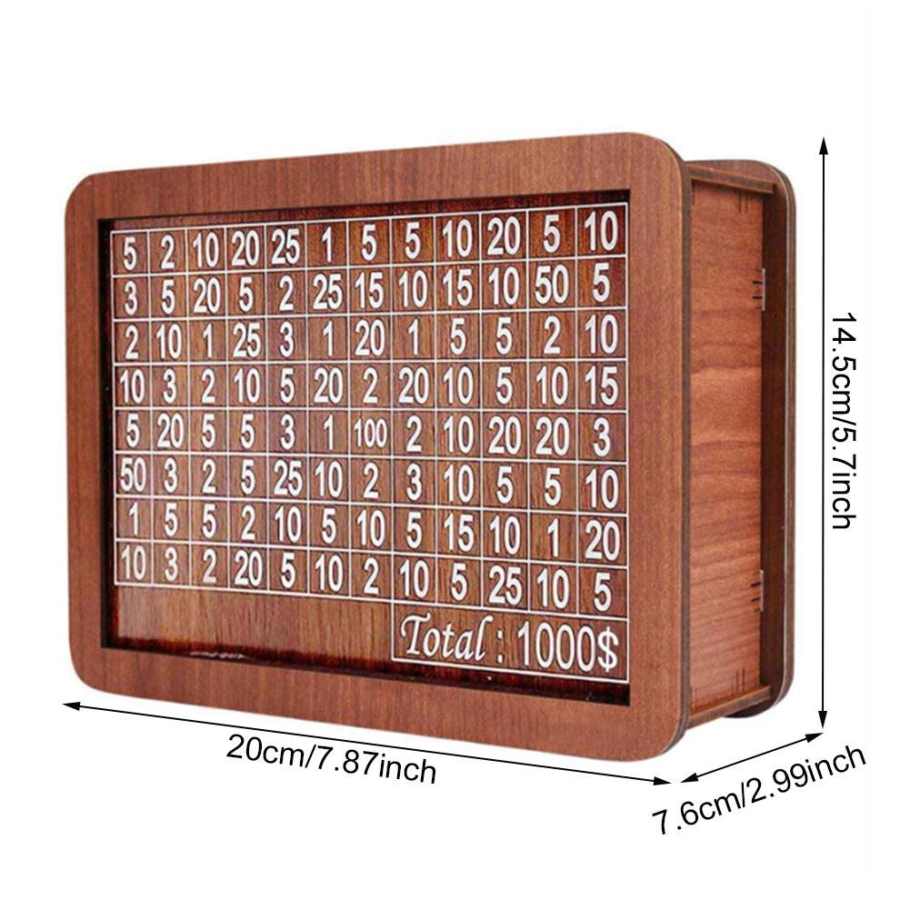 Piggy Bank with Savings Goal and Numbers Home Money Storage Box with Counter Wood Cash Coin Bank for Helping The Habit of Saving
