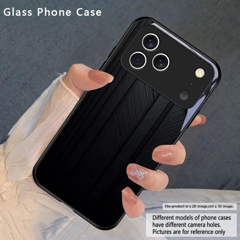 Dark Geometric Texture For iPhone 17 Pro Max 16 E 15 Plus 14 Pro 13 12mini 11 Air XS Max 5 6 7 8Plus SE Black Glass Phone Case