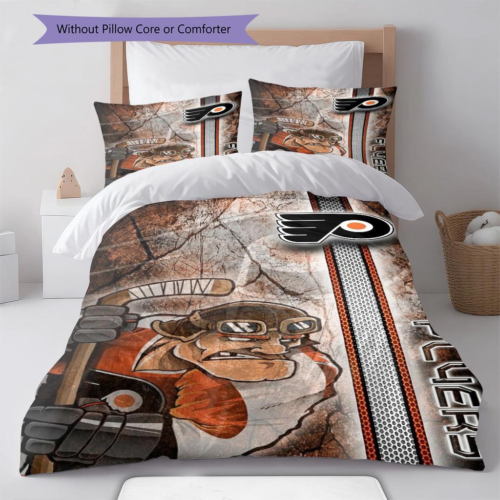 Philadelphia Flyers Logo Pattern Bedding Set Quilt Cover Pillowcase Home Decor Gift (1 * duvet cover + 2 * pillowcase, without core)