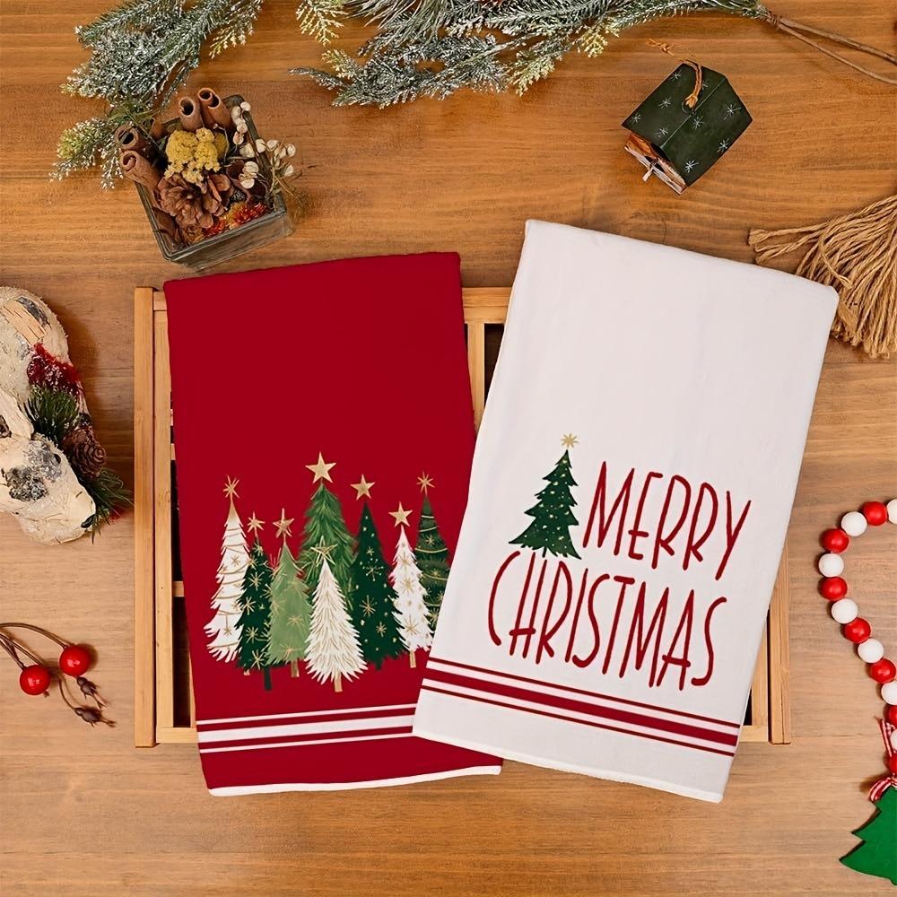 2PCS Star Christmas Tree Pattern Merry Christmas Kitchen Towel Fade-resistant Washable Dish Washing Cloth Water-absorbent