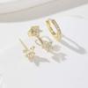 3PCS Gold Color Butterfly Flower Hoop Earrings Set for Women Exquisite Zircon Round Circle Cartilage Piercing Earring Jewelry