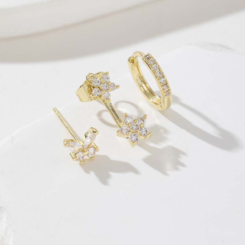 3PCS Gold Color Butterfly Flower Hoop Earrings Set for Women Exquisite Zircon Round Circle Cartilage Piercing Earring Jewelry