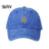Breathable Baseball Hat Embroidery Sun Pattern Hat, Adjustable Back Buckle Retro Distressed Style Cap, Washed Cotton Fabric Outdoor Sunshade Cap Soft