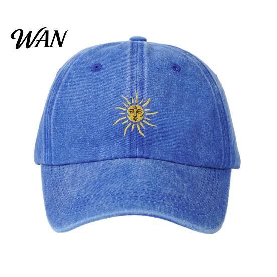 Breathable Baseball Hat Embroidery Sun Pattern Hat, Adjustable Back Buckle Retro Distressed Style Cap, Washed Cotton Fabric Outdoor Sunshade Cap Soft