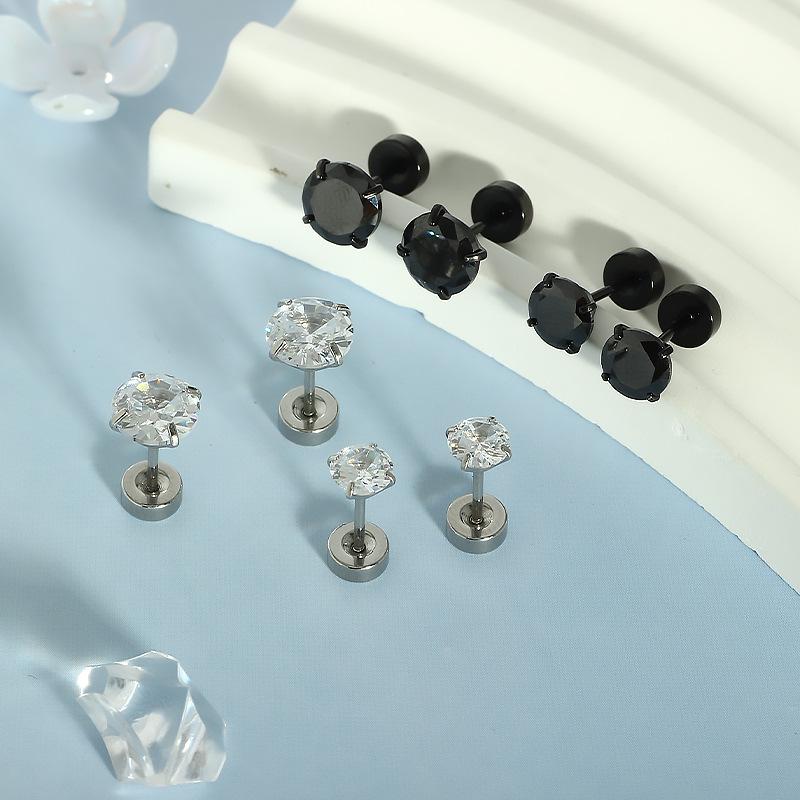 Stainless Steel Flat Zircon Stud Earrings – Round Disc Cartilage & Conch Design, Versatile High-End Style.