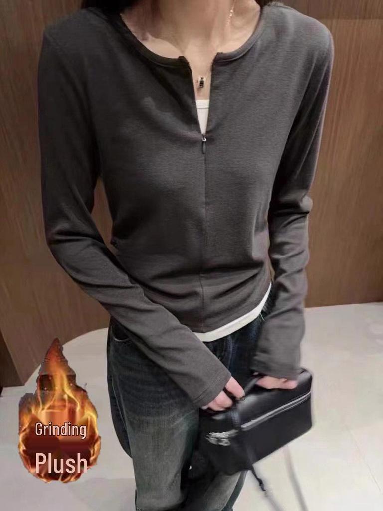 New Women's Long Sleeve Fake Two-Piece T-shirt for Autumn and Winter