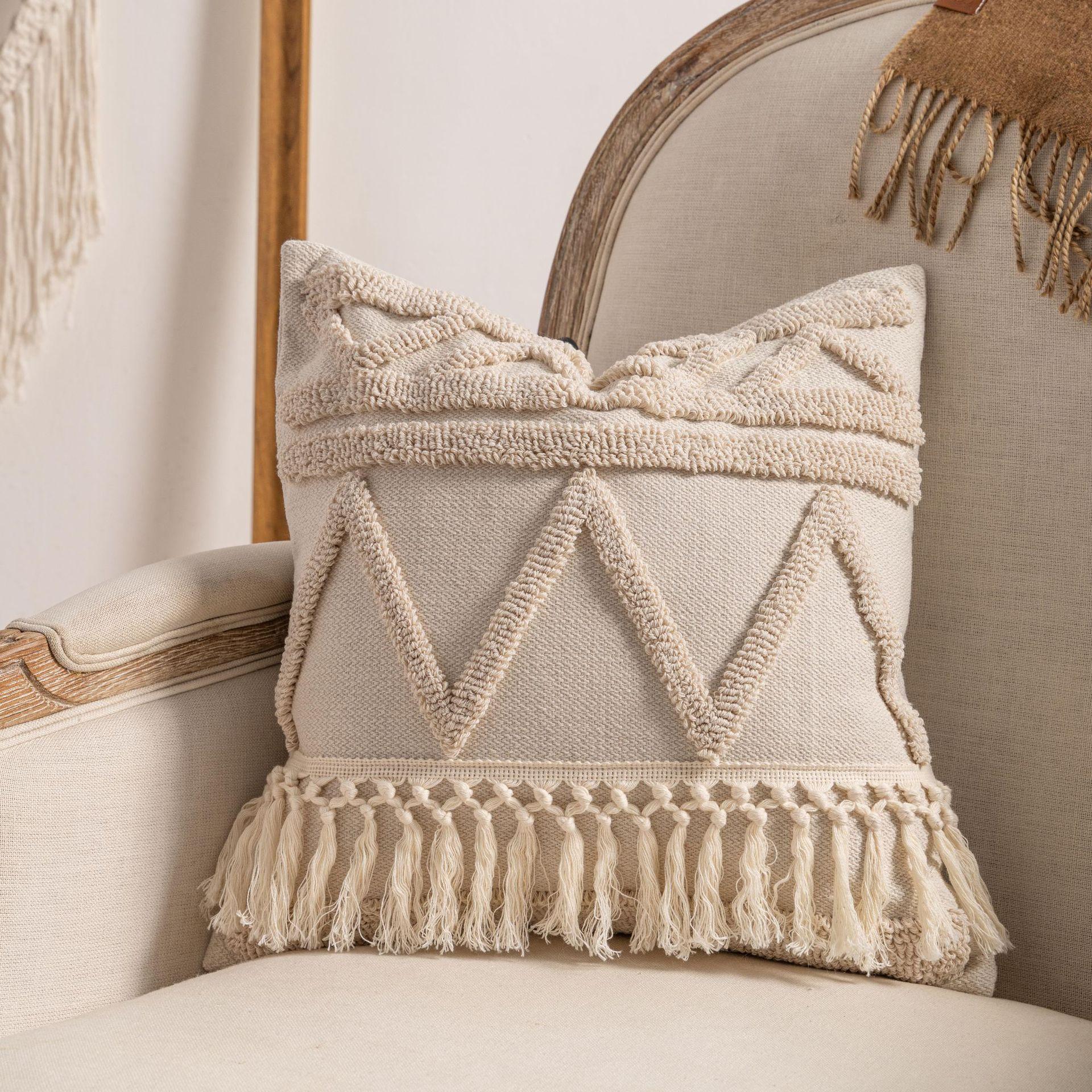 Bohemian Katoen Linnen Boerderij Kussensloop Weven Kant Kwast Kussenhoes Bedhoofd Sofa Kussenhoes Woondecoratie 45×45CM 45x45cm
