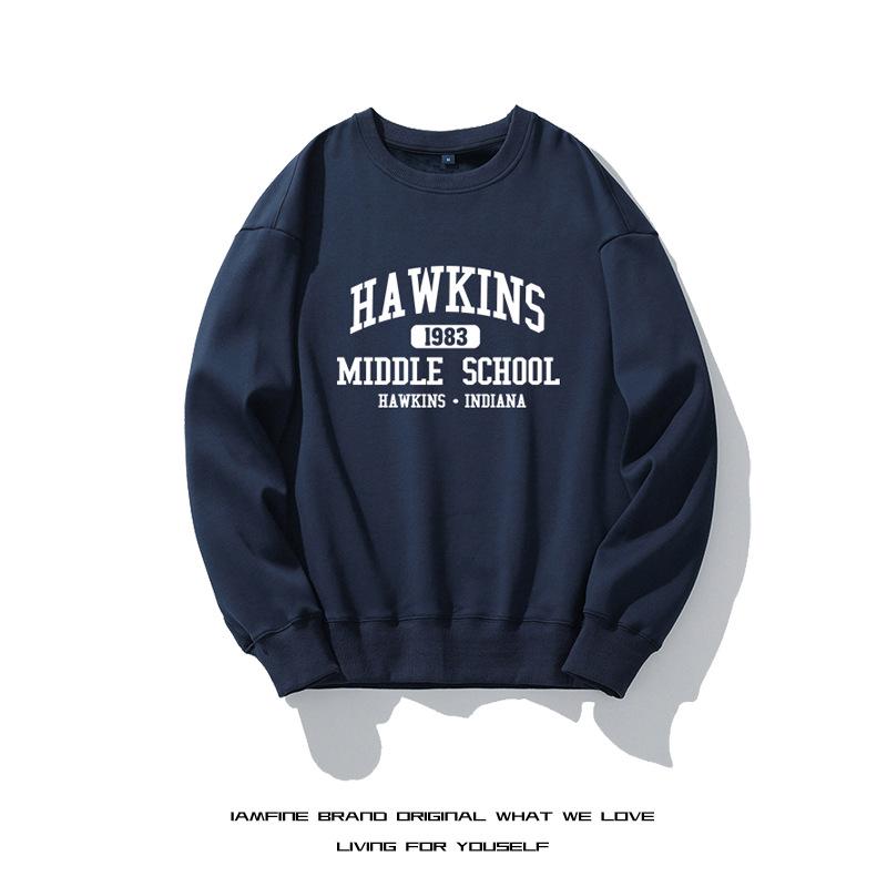 Stranger Things Unisex Hoodie - Hawkins Middle School, Long Sleeve, Autumn/Winter, Round Neck