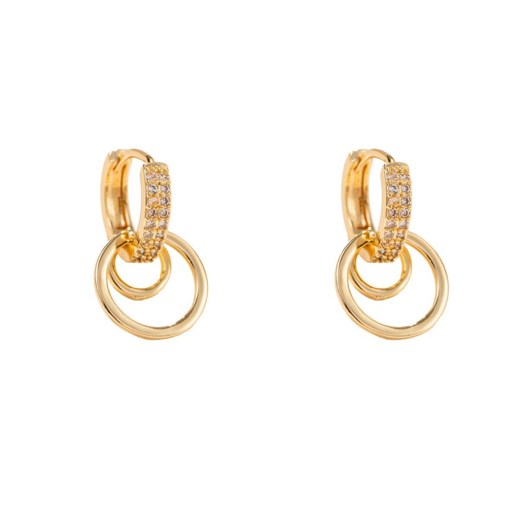 Elegant Zirconia Double Ring Dangle Earrings for Women – European & American Luxury Design