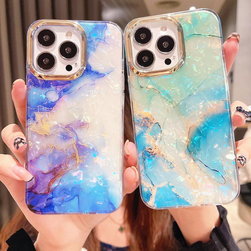 Luxus Marmor Schalenmuster Handyhülle Für iPhone 11 12 13 14 15 16 Pro Max Weiche Stoßfeste Bumper Abdeckung