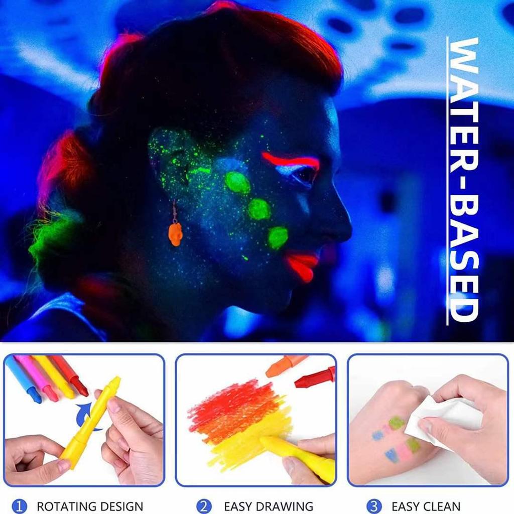 10-Color UV Face Paint Set for DIY Halloween & Cosplay – Washable, Luminous Crayons for Events and Parties