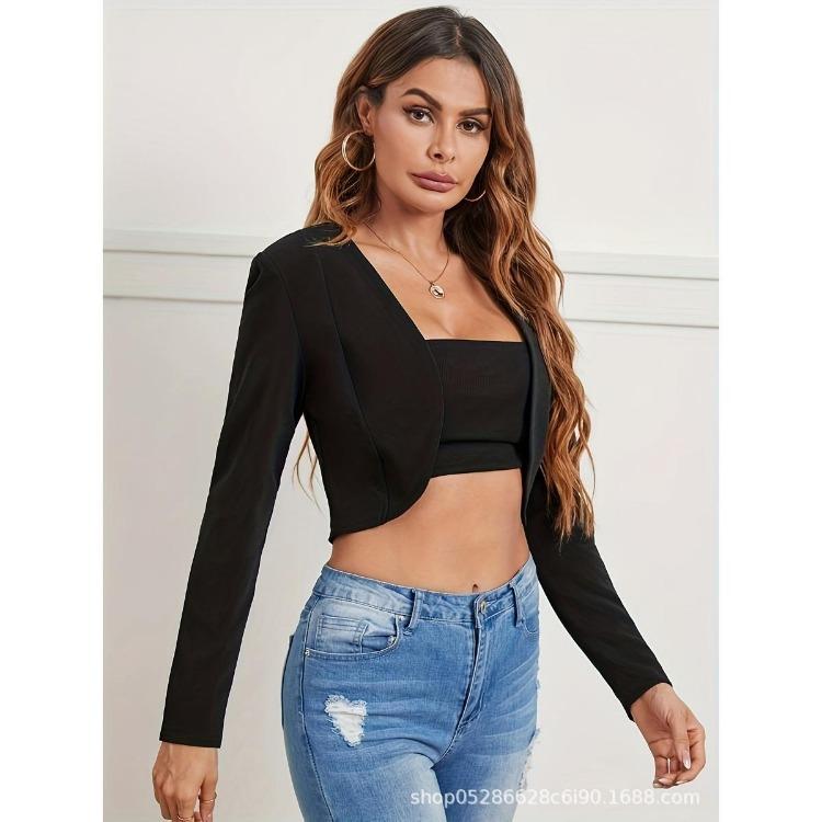 Fashion Slim Women's High Waisted Cropped Blazer High-end Casual Outerwear Spring Autumn European American Style Top