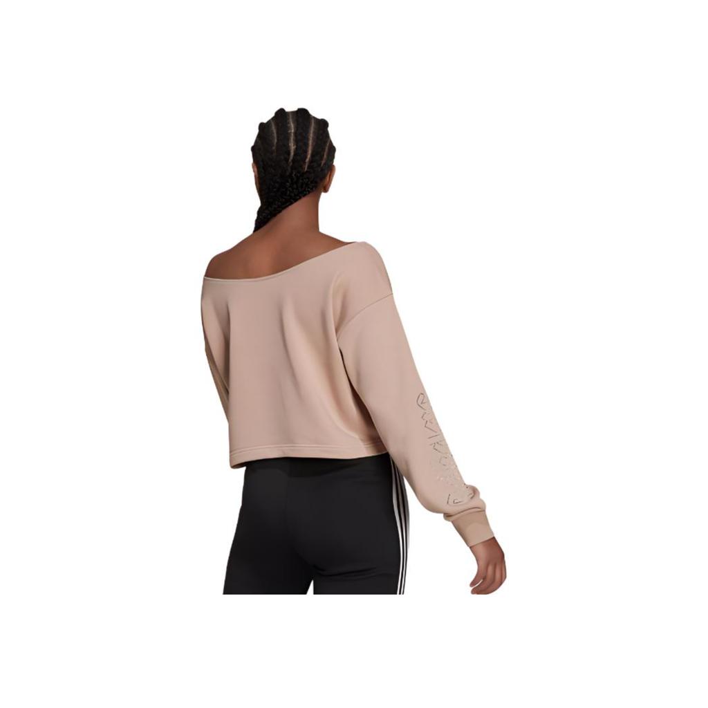 Adidas Letter Logo Casual Sports Drop Shoulder Short Sweatshirt Women sweatshirt Gray Pink HF6774
