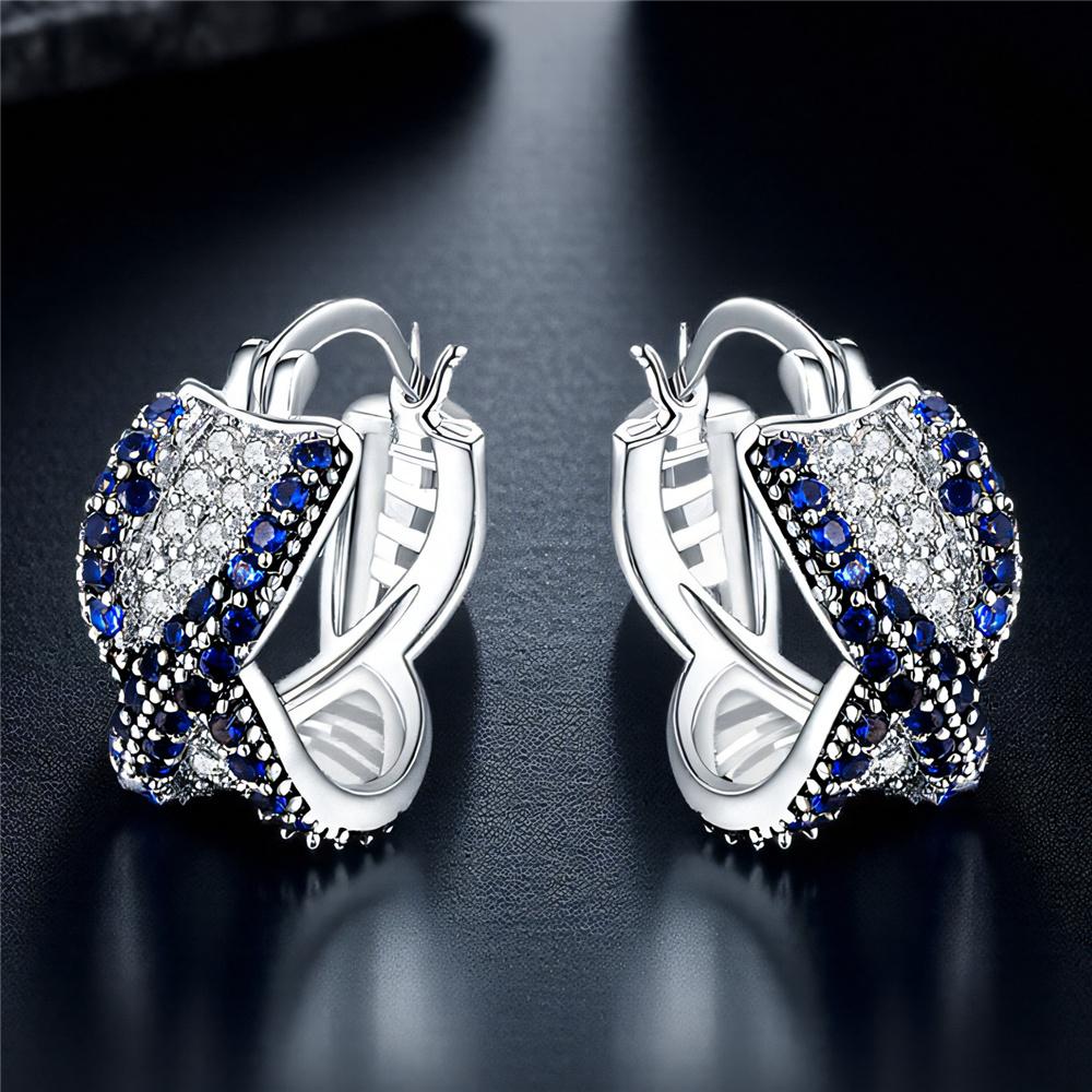 

Luxury Female White Blue Zircon Stone Hoop Earrings Vintage Fashion Silver Color Wedding Jewelry For Women