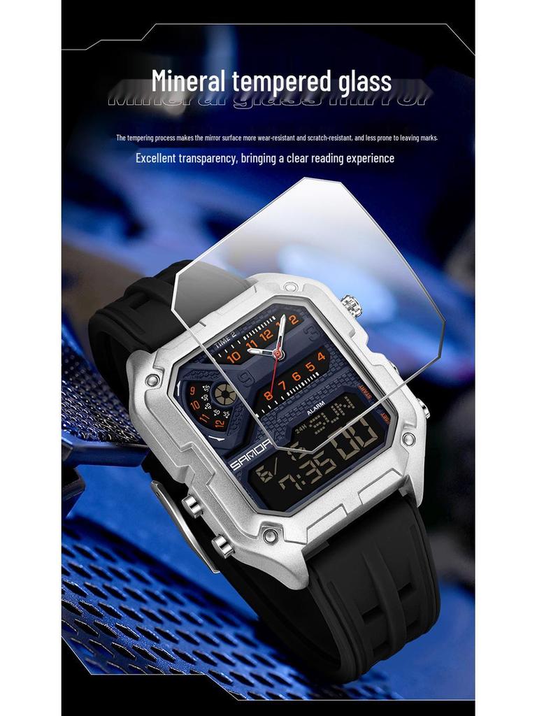 SANDA Men's Luxury Quartz Watch - Steel Band, Waterproof, Three-Time Zone, Versatile for Casual and Workplace Wear.