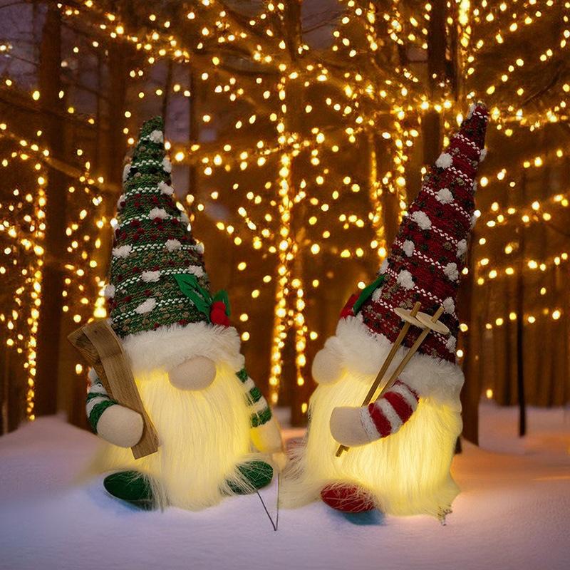 Christmas Doll Sled Elf Ski Gnome with Led Light Christmas Decorations for Home Xmas New Year 28cm