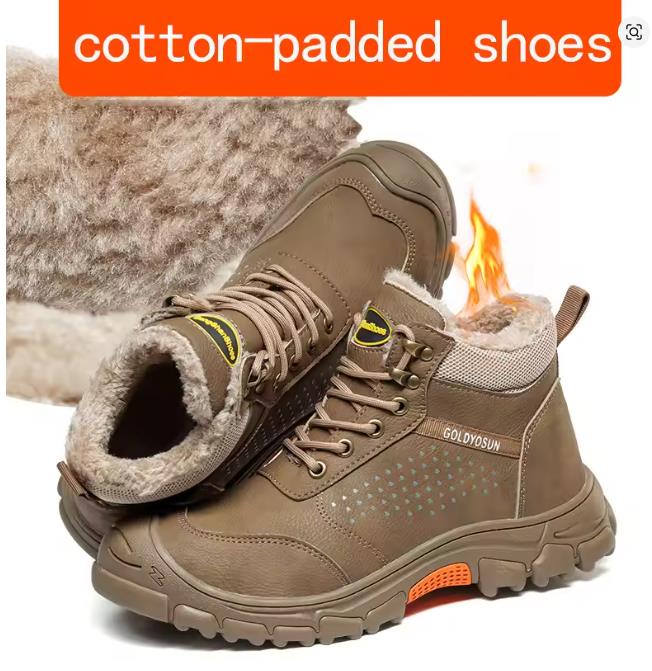 Winterverdickte Woll-Arbeitssicherheitsschuhe für Herren Stahlkappe Arbeitsstiefel Rutschfeste Sicherheitsschuhe Herren Schneestiefel