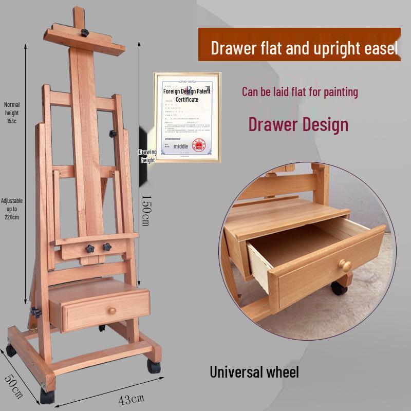 Beechwood Dual-Purpose Flat & Upright Easel with Solid Wood Drawer